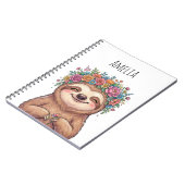 Personalized Cute Floral Sloth with Flower Crown   Notizblock (Linke Seite)