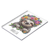 Personalized Cute Floral Sloth with Flower Crown   Notizblock (Linke Seite)