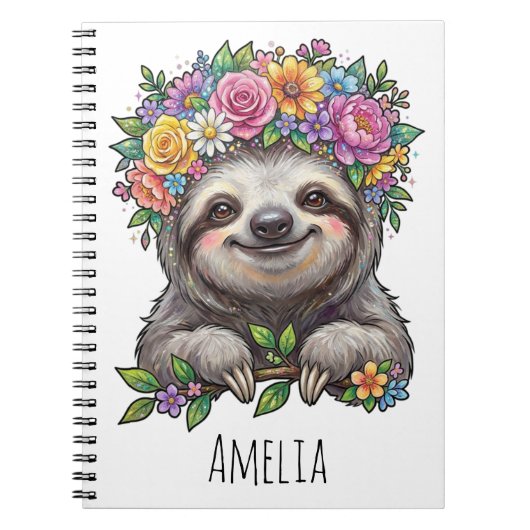 Personalized Cute Floral Sloth with Flower Crown   Notizblock (Vorderseite)