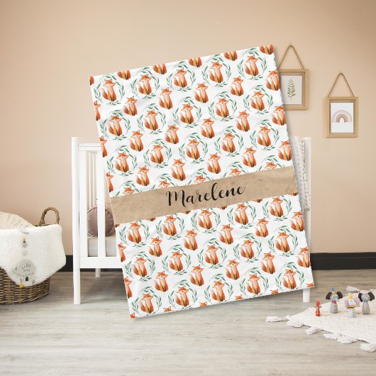 Personalized Cute Fox baby blanket keepsake Fleecedecke