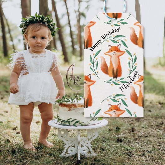 Personalized Cute Fox woodland birthday Geschenkanhänger