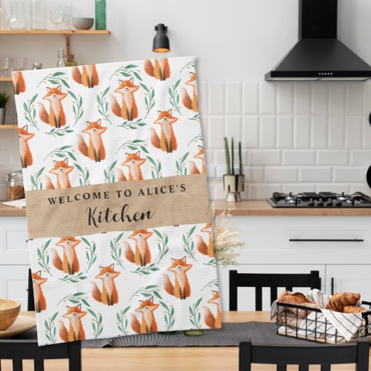 Personalized Cute Fox woodland kitchen  Geschirrtuch
