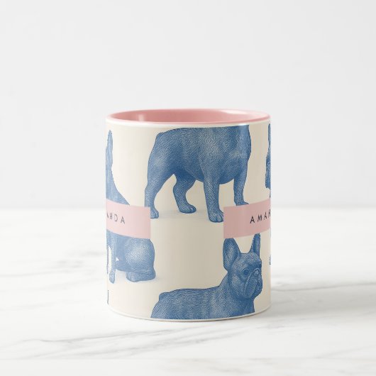Personalized Cute French Bulldog Zweifarbige Tasse (Mittel)