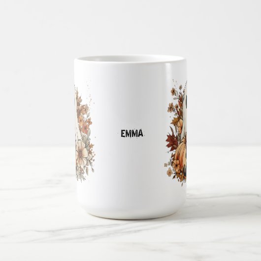 Personalized Cute Ghost and Black Cat Autumn Mug Kaffeetasse (Mittel)