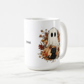 Personalized Cute Ghost and Black Cat Autumn Mug Kaffeetasse (VorderseiteRechts)