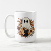Personalized Cute Ghost and Black Cat Autumn Mug Kaffeetasse (Links)