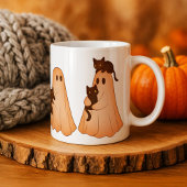 Personalized Cute Ghost and Black Cat Autumn Mug Kaffeetasse
