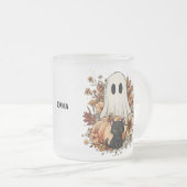 Personalized Cute Ghost and Black Cat Autumn Mug Mattglastasse (VorderseiteRechts)
