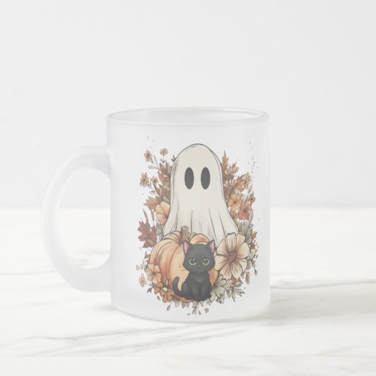Personalized Cute Ghost and Black Cat Autumn Mug Mattglastasse (Links)
