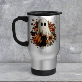Personalized Cute Ghost and Black Cat Autumn Mug Reisebecher