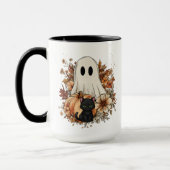 Personalized Cute Ghost and Black Cat Autumn Mug Tasse (Links)