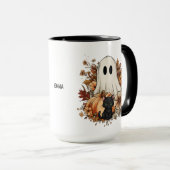 Personalized Cute Ghost and Black Cat Autumn Mug Tasse (VorderseiteRechts)
