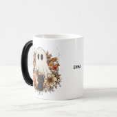 Personalized Cute Ghost and Black Cat Autumn Mug Verwandlungstasse (Vorderseite Links)