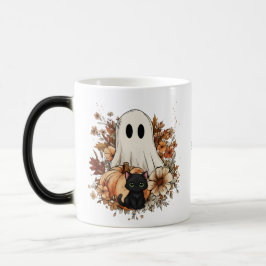 Personalized Cute Ghost and Black Cat Autumn Mug Verwandlungstasse