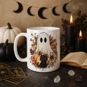 Personalized Cute Ghost and Black Cat Autumn Mug Verwandlungstasse