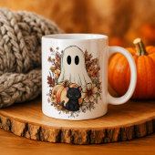 Personalized Cute Ghost and Black Cat Autumn Mug Verwandlungstasse