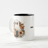 Personalized Cute Ghost and Black Cat Autumn Mug Zweifarbige Tasse (Vorderseite Links)