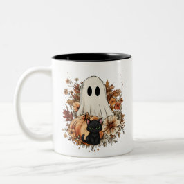 Personalized Cute Ghost and Black Cat Autumn Mug Zweifarbige Tasse