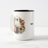 Personalized Cute Ghost and Black Cat Autumn Mug Zweifarbige Tasse (Vorderseite Links)