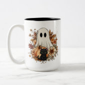 Personalized Cute Ghost and Black Cat Autumn Mug Zweifarbige Tasse (Links)