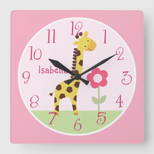 Personalized Cute Giraffe Nursery Clock Quadratische Wanduhr (Vorderseite)