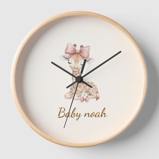 Personalized Cute Giraffe Wall Clock - Custom Name Uhr (Vorderseite)