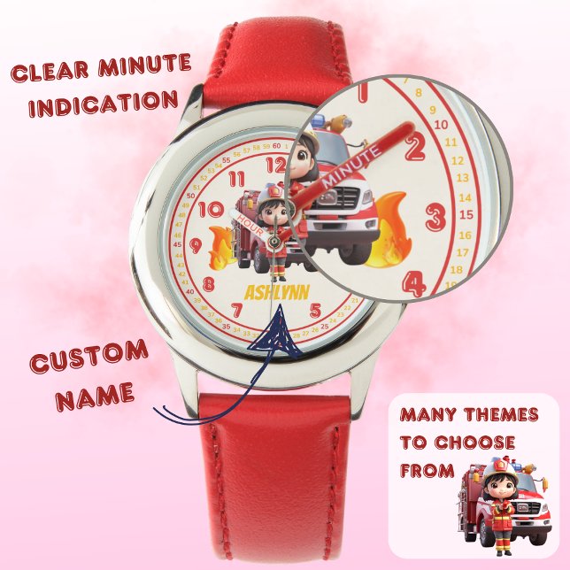 Personalized Cute Girl Firefighter Girls Learning Armbanduhr (Von Creator hochgeladen)