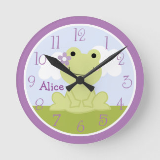 Personalized Cute Girl Frog Kids Clock Runde Wanduhr