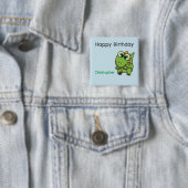 Personalized cute green dinosaurs blue birthday button (Beispiel)