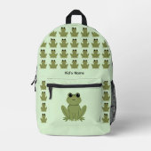Personalized Cute Green Frog Pattern Name Bedruckter Rucksack (Vorderseite)