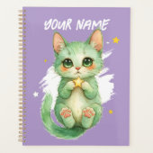 Personalized Cute Green Kitty Cat Planner Planer (Vorderseite)