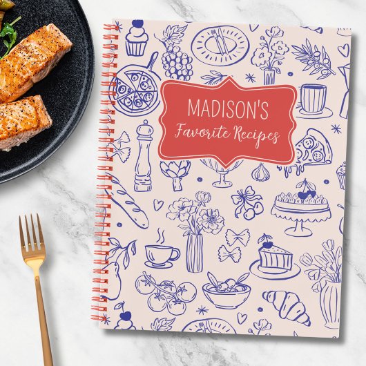 Personalized Cute Hand Drawn Food Flower Recipe Notizblock