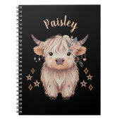 Personalized Cute Highland Cow Notebook Black Notizblock (Vorderseite)