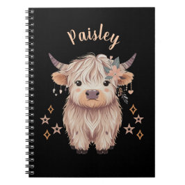 Personalized Cute Highland Cow Notebook Black Notizblock