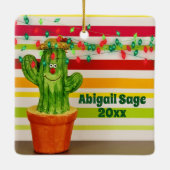 Personalized Cute Holiday Cactus Feliz Navidad Keramikornament (Rückseite)