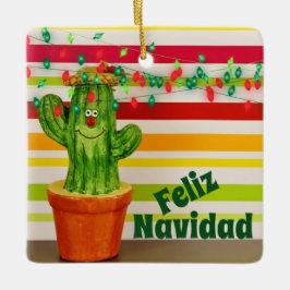 Personalized Cute Holiday Cactus Feliz Navidad Keramikornament