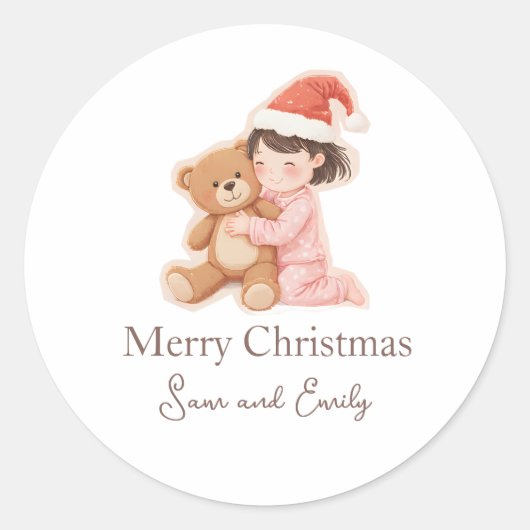 Personalized cute little girl and teddy Sticker (Vorderseite)