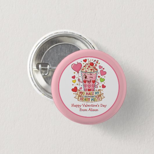 Personalized Cute Milkshake Classroom Valentine Button (Vorne & Hinten)