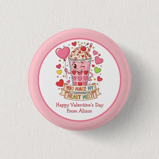 Personalized Cute Milkshake Classroom Valentine Button (Vorderseite)