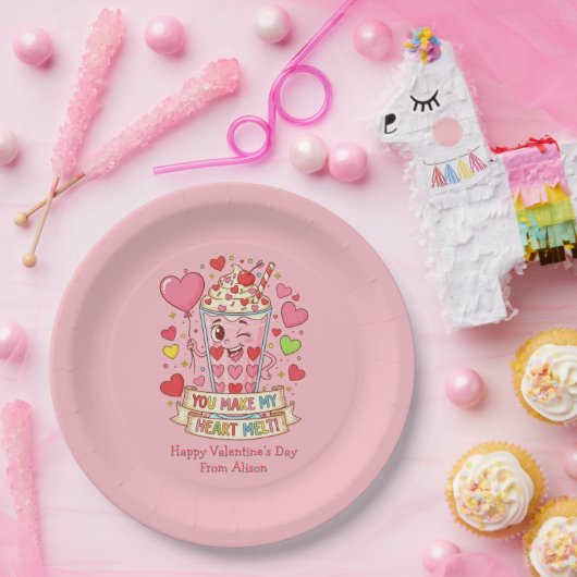 Personalized Cute Milkshake Classroom Valentine Pappteller (Party)