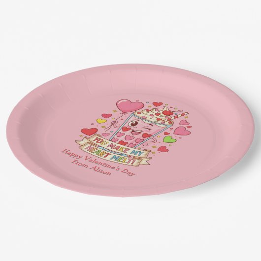 Personalized Cute Milkshake Classroom Valentine Pappteller (Schrägansicht)