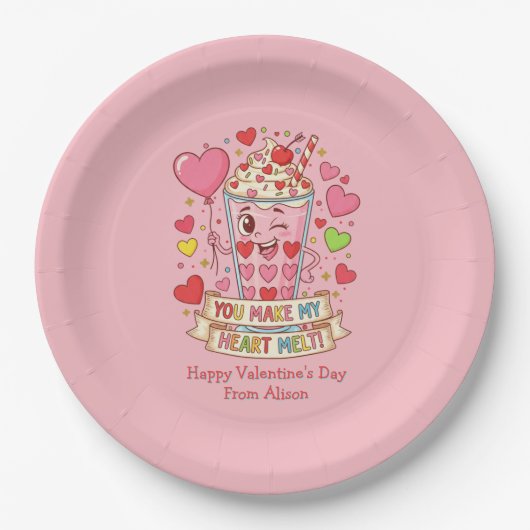 Personalized Cute Milkshake Classroom Valentine Pappteller (Vorderseite)