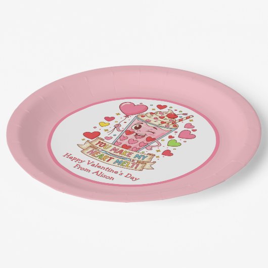 Personalized Cute Milkshake Classroom Valentine Pappteller (Schrägansicht)
