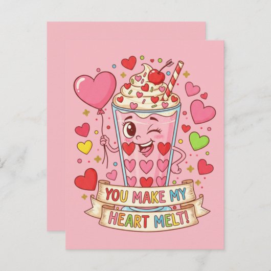 Personalized Cute Milkshake Classroom Valentine Postkarte (Vorne/Hinten)