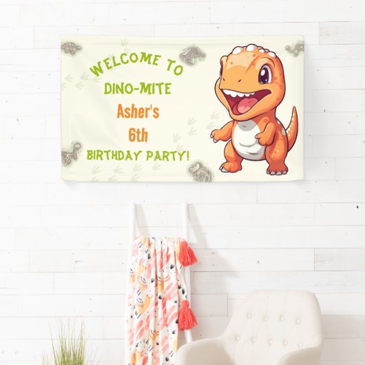 Personalized Cute Orange Dinosaur T-Rex Banner (Insitu)