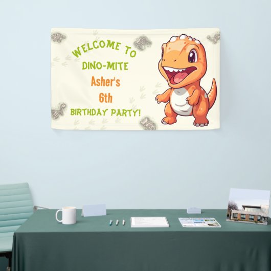 Personalized Cute Orange Dinosaur T-Rex Banner (Messeveranstaltung)