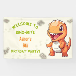 Personalized Cute Orange Dinosaur T-Rex Banner