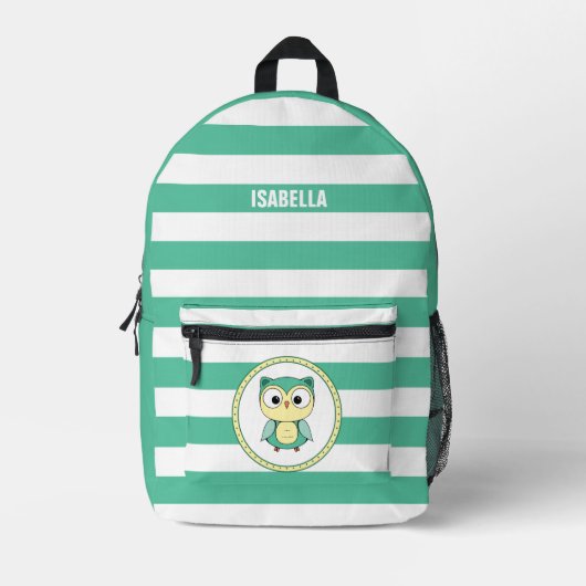 Personalized Cute Owl Stripped Backpack Bedruckter Rucksack (Vorderseite)