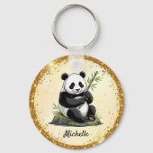 Personalized Cute Panda Bear Greenery Bamboo Gold  Schlüsselanhänger (Vorderseite)