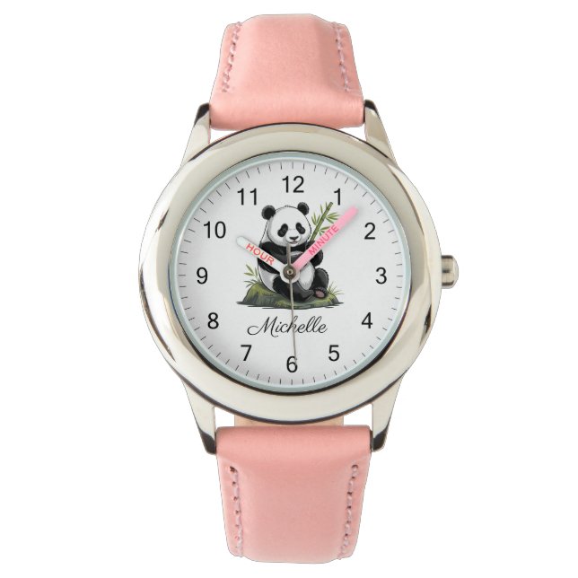 Personalized Cute Panda Bear With Greenery Bamboo Armbanduhr (Vorderseite)